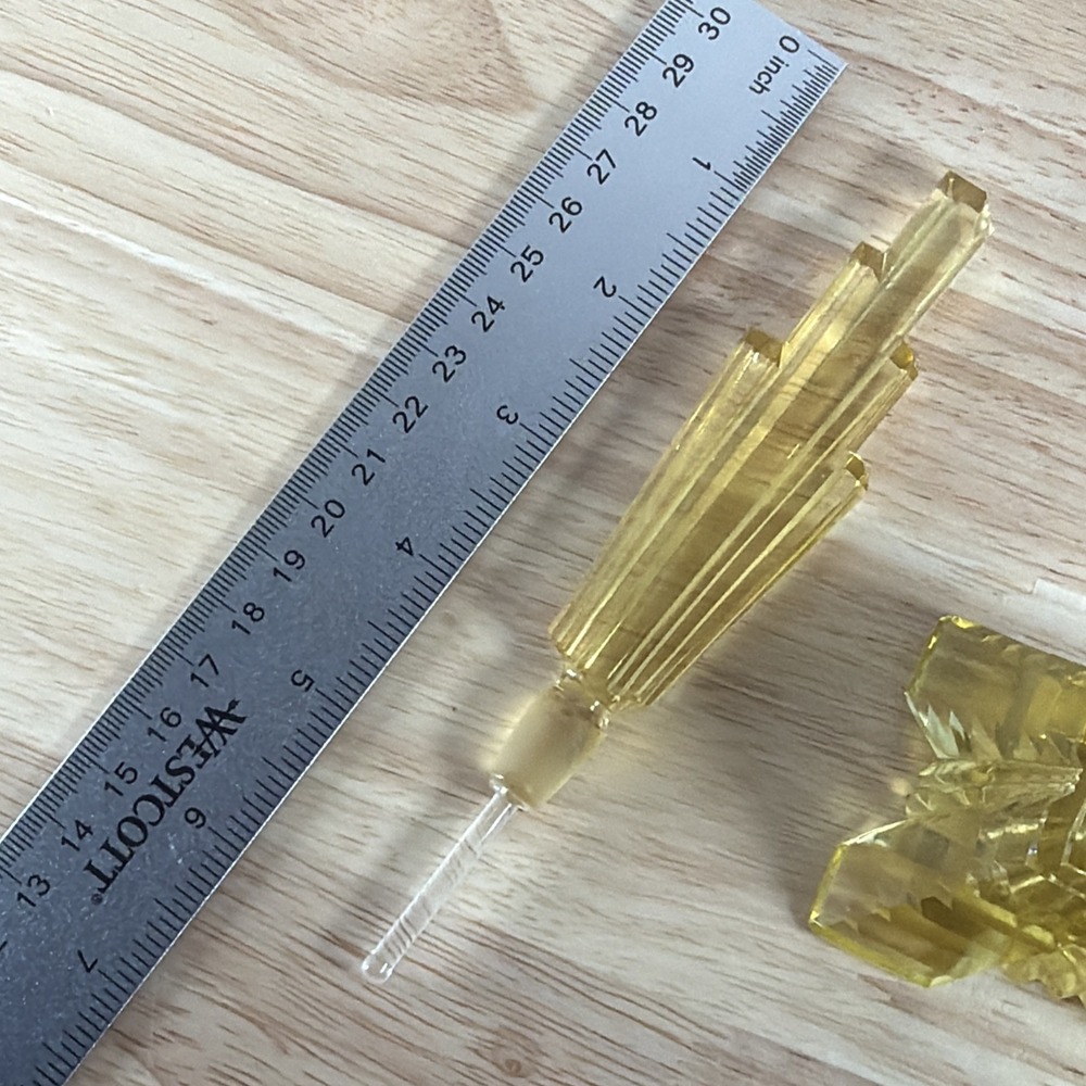 Art Deco Yellow Cut Crystal Glass Etched Perfume Bottle With Stopper Czech - Picture 13 of 15